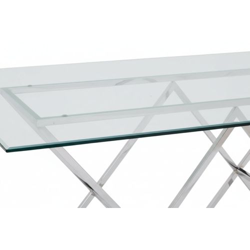 Table à Manger Rectangulaire Verre Transparent Chrome – 180×90×75 Cm – Triangle