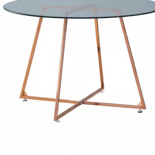 Table à Manger Ronde Verre Transparent - Pied Rose Gold – D120×75 Cm – Heloise