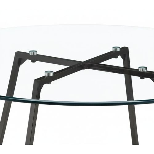 Table à Manger Ronde Verre Transparent Pieds Métal Noir D120x75cm - Heloise