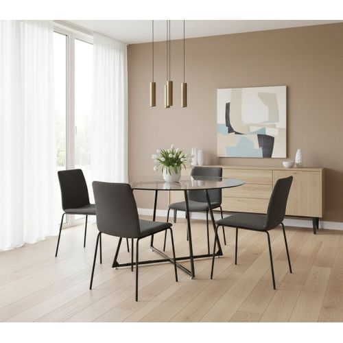 Table à Manger Ronde Verre Transparent Pieds Métal Noir D120x75cm - Heloise