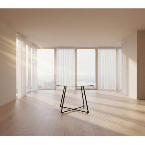 Table à Manger Ronde Verre Transparent Pieds Métal Noir D120x75cm - Heloise