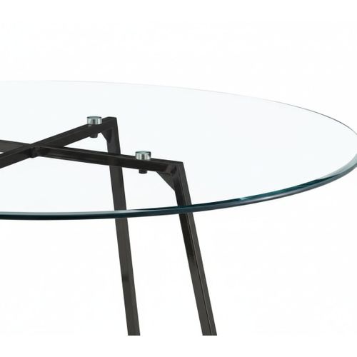 Table à Manger Ronde Verre Transparent Pieds Métal Noir D120x75cm - Heloise