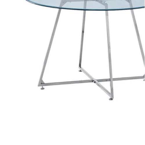Table à Manger Ronde Heloise Chrome - Plateau Transparent D120 Cm