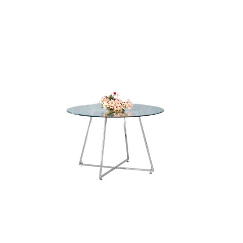 Table à Manger Ronde Heloise Chrome - Plateau Transparent D120 Cm