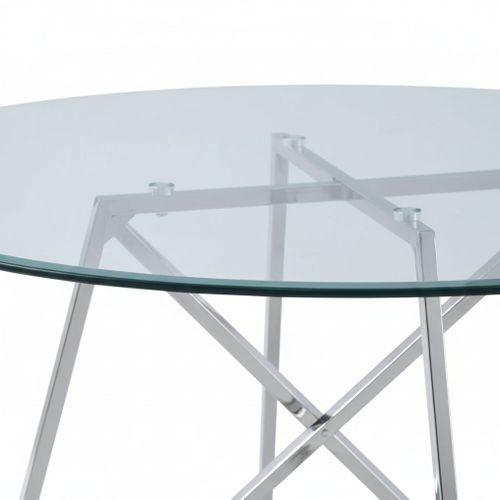 Table à Manger Ronde Heloise Chrome - Plateau Transparent D120 Cm