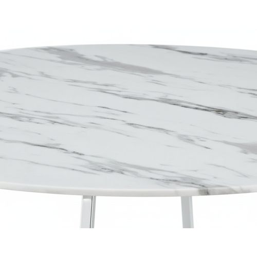 Table à Manger Ronde Heloise Chrome - Plateau Marbré Blanc D120 Cm