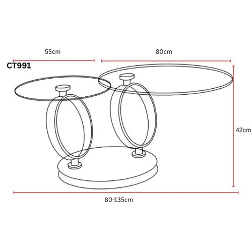 Table Basse Automat – Verre Fumé et Métal Noir – Plateau 80 Cm + Rotatif 55 Cm