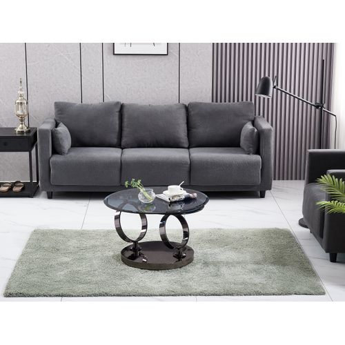 Table Basse Automat – Verre Fumé et Métal Noir – Plateau 80 Cm + Rotatif 55 Cm