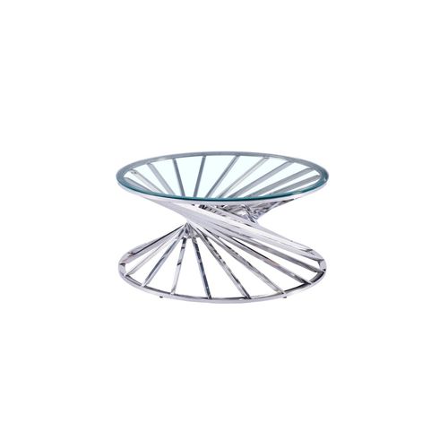 Table Basse Ronde Nautilus Chromé Plateau Verre D80 Cm - Transparent