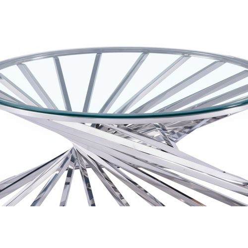 Table Basse Nautilus Ronde Plateau Verre Trempé Transparent Pieds Chrome D80x45cm