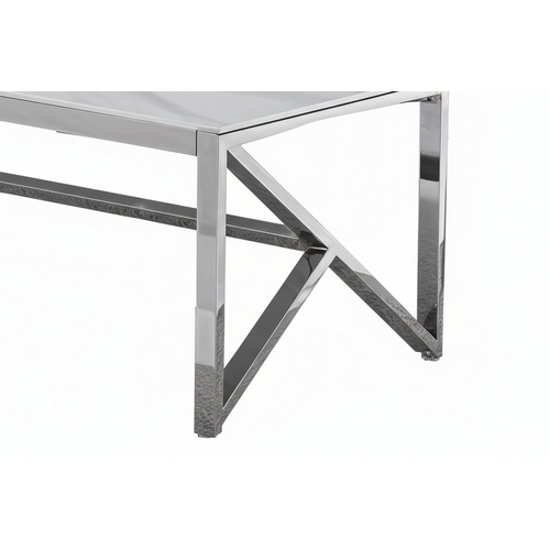Table Basse Majestique Rectangle Plateau Verre Trempé Marbré Blanc Pieds Chrome 120x60x45cm