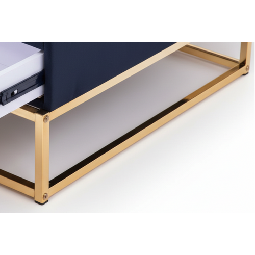 Pouf Coffre Tiroirs Carré Plateau Velours Capitonné Noir 80x80x43cm 2 Tiroirs