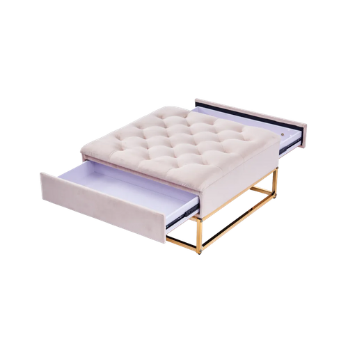 Table Basse Rangements Tiroirs Plateau Velours Capitonné