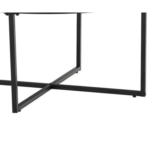 Table Basse Lorie Ronde Plateau Verre Trempé Transparent Structure Métal Noir D90x45cm