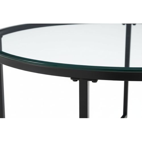Table Basse Lorie Ronde Plateau Verre Trempé Transparent Structure Métal Noir D90x45cm
