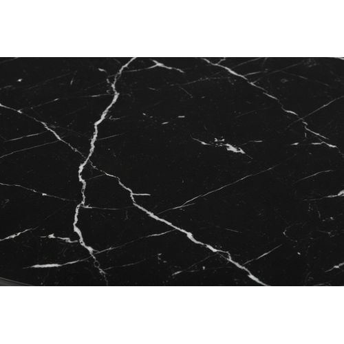 Table Basse Lorie Ronde Plateau Verre Trempé Marbré Noir Structure Métal Noir D90x45cm