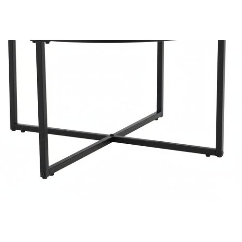 Table Basse Lorie Ronde Plateau Verre Trempé Miroir Structure Métal Noir D90x45cm