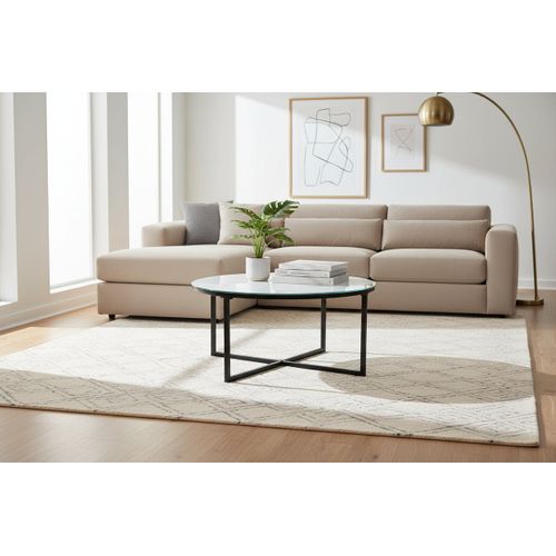 Table Basse Lorie Ronde Plateau Verre Trempé Miroir Structure Métal Noir D90x45cm