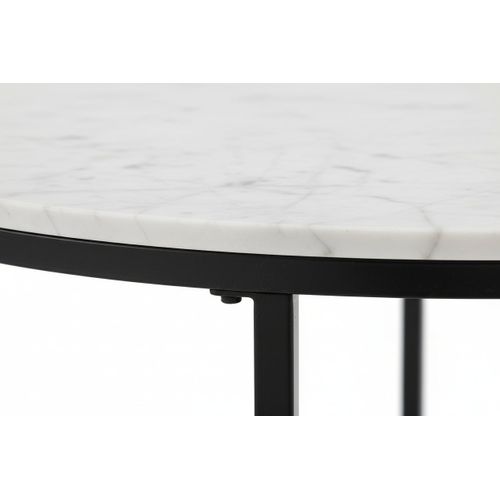 Table Basse Lorie Ronde Plateau Verre Trempé Miroir Structure Métal Noir D90x45cm