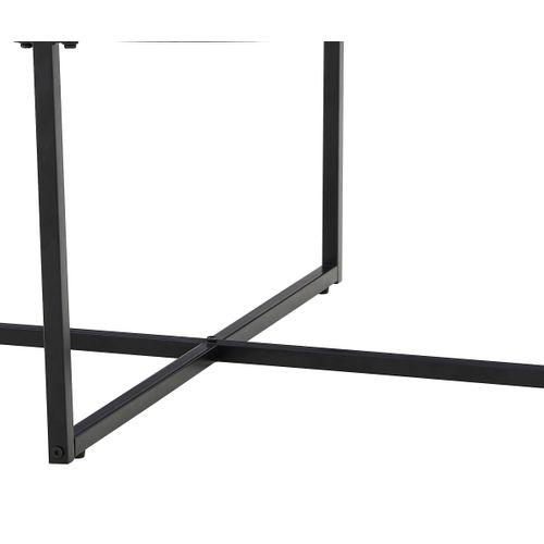 Table Basse Lorie Ronde Plateau Verre Trempé Marbré Blanc Structure Métal Noir D90x45cm