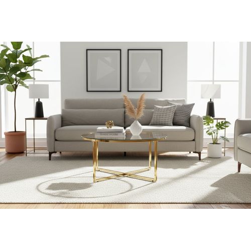 Table Basse Lorie Ronde Plateau Verre Trempé Transparent Structure Métal Gold D90x45cm