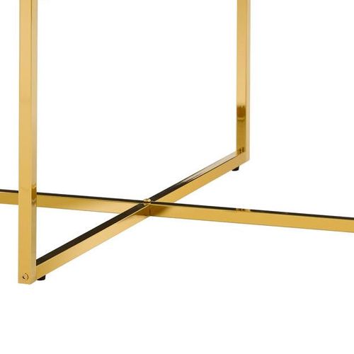 Table Basse Lorie Ronde Plateau Verre Trempé Marbré Noir Structure Métal Gold D90x45cm