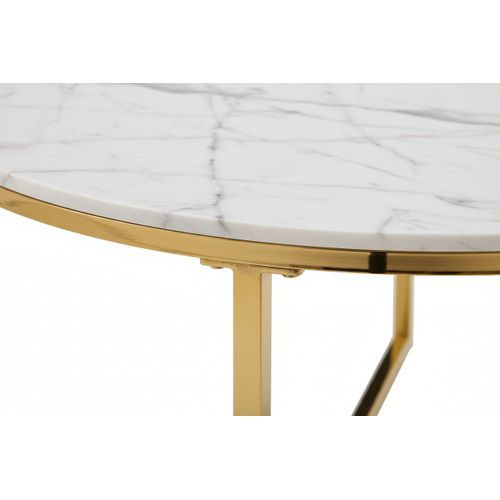 Table Basse Lorie Ronde Plateau Verre Trempé Miroir Structure Métal Gold D90x45cm