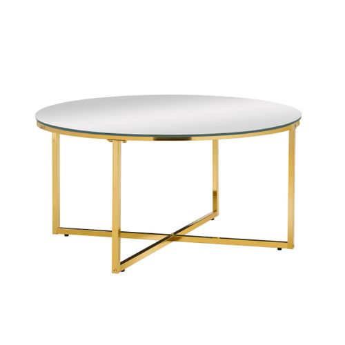 Table Basse Lorie Ronde Plateau Verre Trempé Miroir Structure Métal Gold D90x45cm