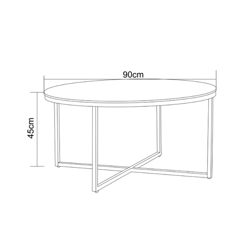 Table Basse Lorie Ronde Plateau Verre Trempé Marbré Blanc Structure Métal Gold D90x45cm