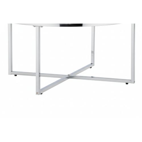 Table Basse Lorie Ronde Plateau Verre Trempé Transparent Structure Métal Chrome D90x45cm