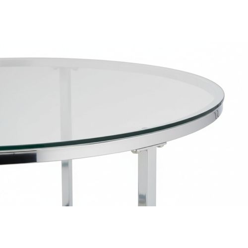 Table Basse Lorie Ronde Plateau Verre Trempé Miroir Structure Métal Chrome D90x45cm