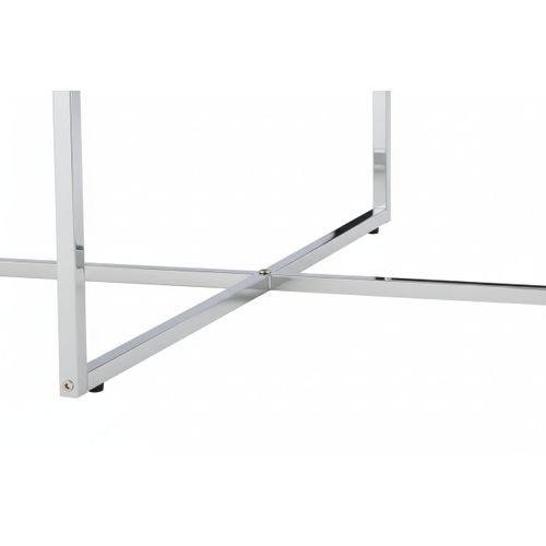 Table Basse Lorie Ronde Plateau Verre Trempé Marbré Blanc Structure Métal Chrome D90x45cm