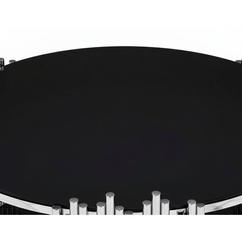 Table Basse Ronde Stick Chrome Et Plateau En Verre Noir D90 H45 Cm