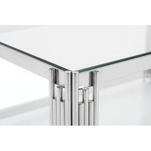 Table Basse Flute Chrome Et Plateau En Verre 120x60x45 Cm - Transparent