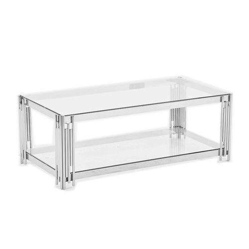 Table Basse Flute Chrome Et Plateau En Verre 120x60x45 Cm - Transparent