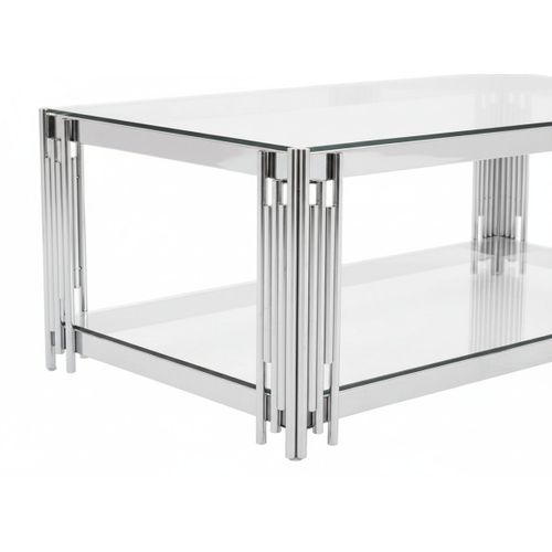 Table Basse Flute Chrome Et Plateau En Verre 120x60x45 Cm - Transparent