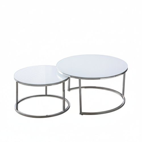 Lot De 2 Tables Basses Gigogne Arto Inox Et Plateau En Verre Blanc
