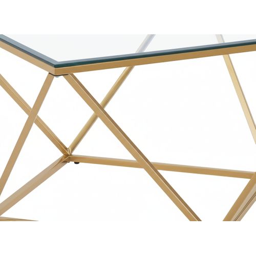 Table Basse Alina Carrée Plateau Verre Trempé Transparent Pieds Gold 80x80x45cm