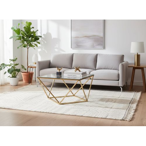 Table Basse Alina Carrée Plateau Verre Trempé Transparent Pieds Gold 80x80x45cm