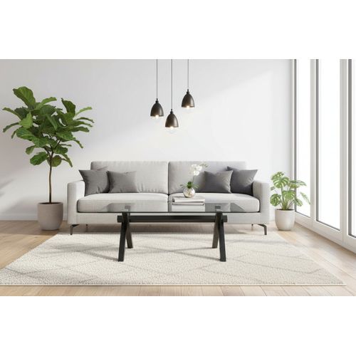 Table Basse Ixe Métal Chrome Plateau Verre Trempé Transparent 120x60x45cm