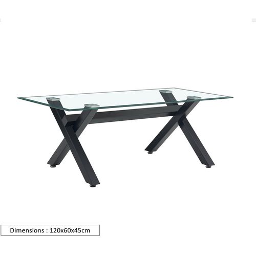 Table Basse Ixe Métal Chrome Plateau Verre Trempé Transparent 120x60x45cm