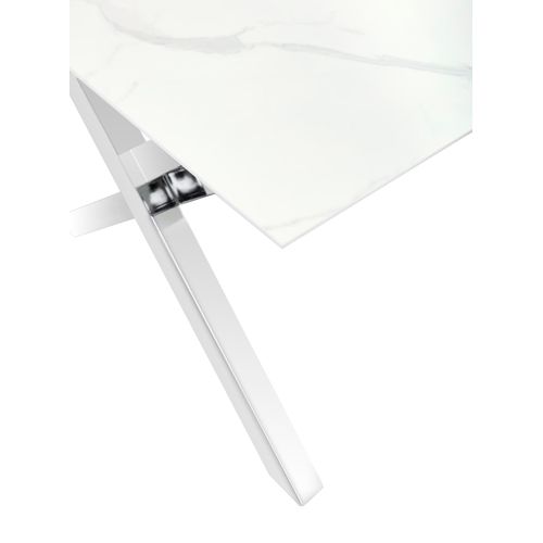 Table Basse Ixe Chrome et Verre Transparent 120x60x45 Cm - Marbré Blanc