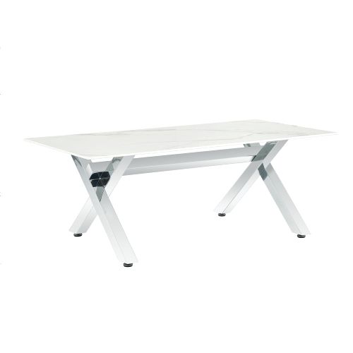Table Basse Ixe Chrome et Verre Transparent 120x60x45 Cm - Marbré Blanc