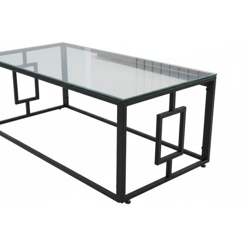 Table Basse Sophie Pieds Métal Noir Plateau Verre Trempé Transparent 120x60x45cm
