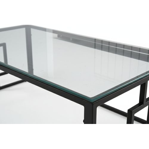 Table Basse Sophie Pieds Métal Noir Plateau Verre Trempé Transparent 120x60x45cm