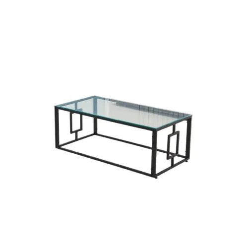 Table Basse Sophie Pieds Métal Noir Plateau Verre Trempé Transparent 120x60x45cm