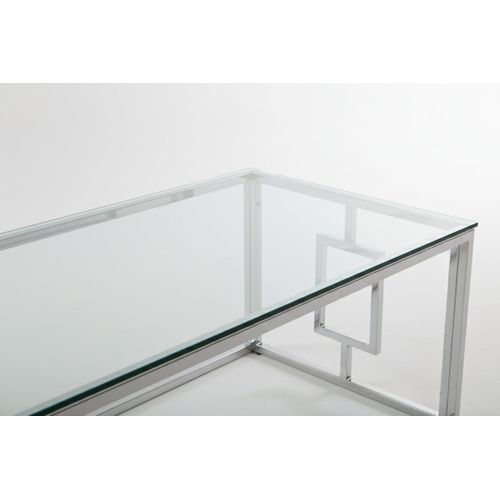 Table Basse Sophie  Pieds Chromé  Plateau Transparent 120 Cm