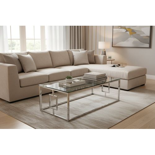 Table Basse Sophie  Pieds Chromé  Plateau Transparent 120 Cm