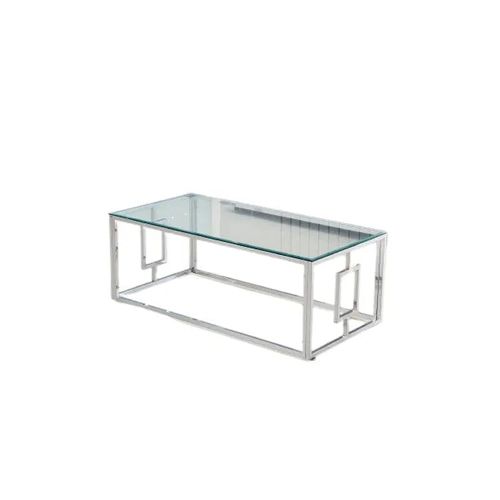 Table Basse Sophie  Pieds Chromé  Plateau Transparent 120 Cm