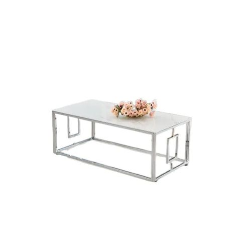 Table Basse Sophie  Pieds Chromé Plateau En Marbré Blanc  120 Cm